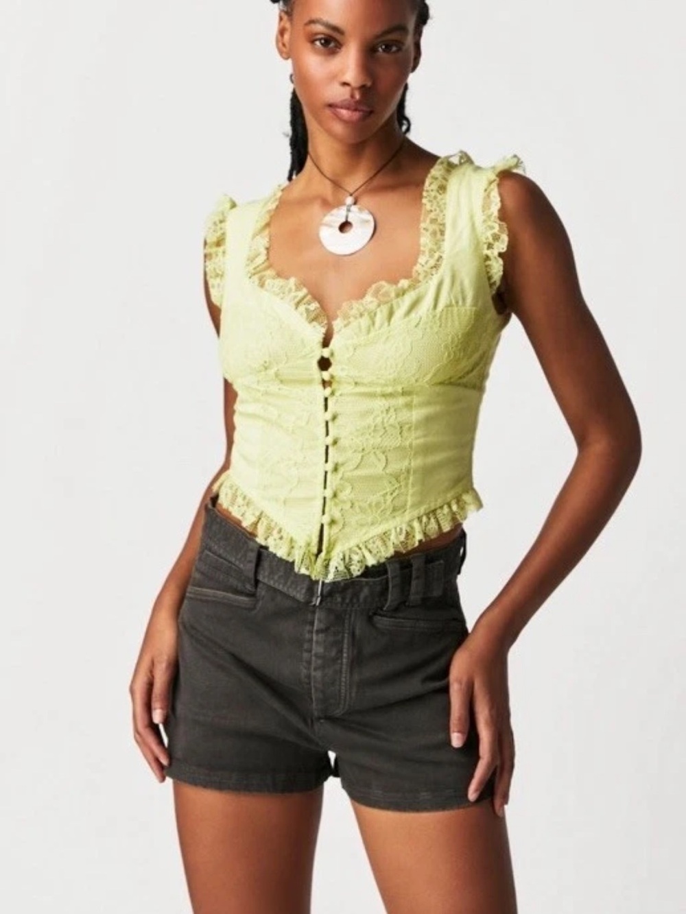 Free People Wildest Dreams Lace Ruffles Cute Corset Top  SZ XL